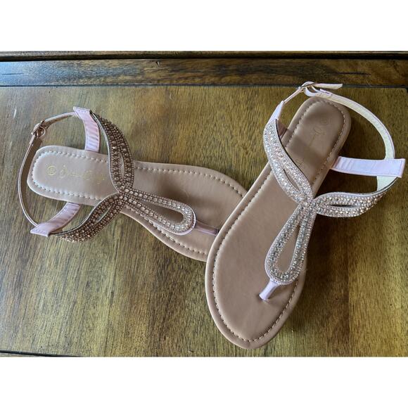Jessica Carlyle Shoes - Jessica Carlyle Rose Gold Rhinestone Flat Sandals Women’s Size 10